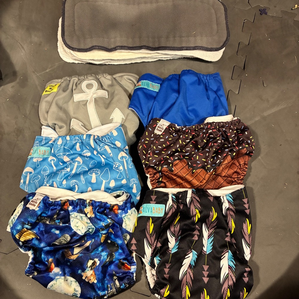 lot of 6 Mama Koala peter pan Little Monsters pocket Cloth Diapers Inserts OS